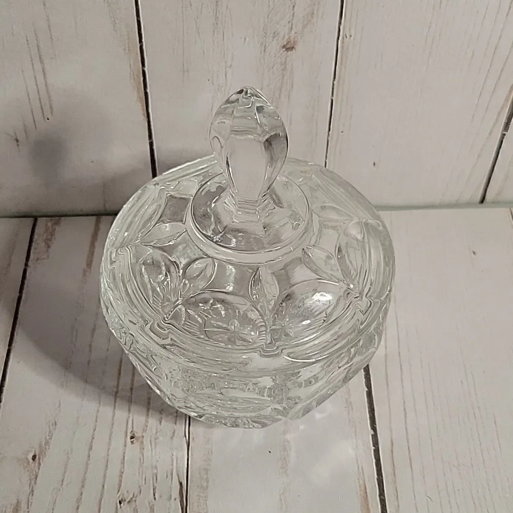 Vintage Small Candy Dish Apothecary Jar Clear Heavy Matching Lid